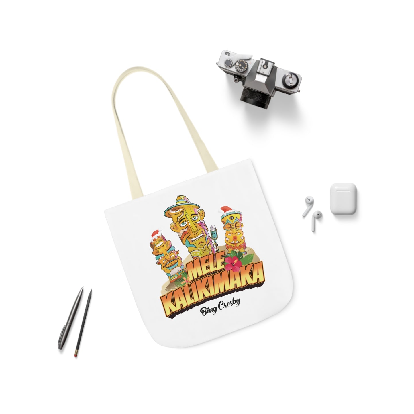 Mele Kalikimaka White Canvas Tote Bag