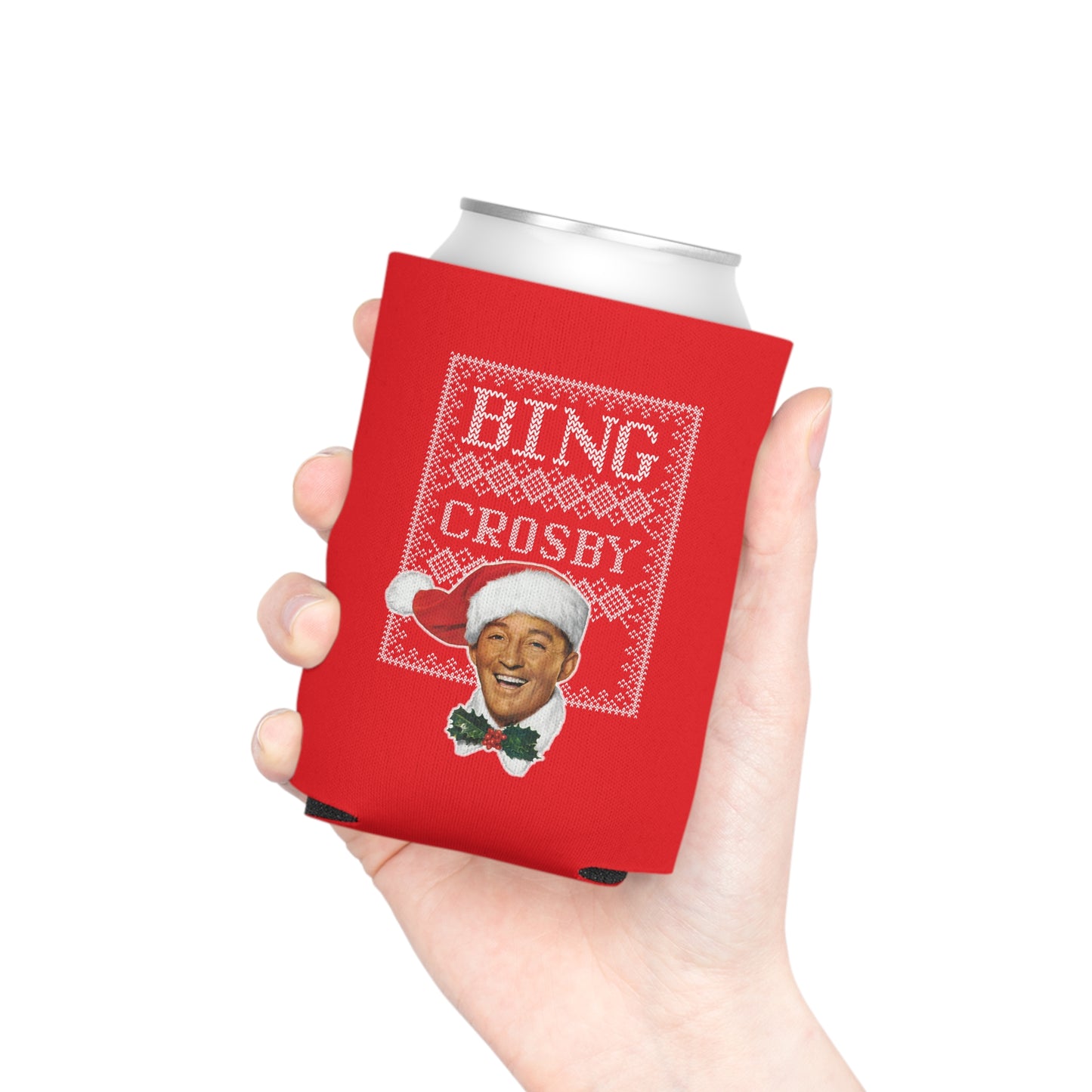 Festive Bing Can Cooler Sleeve -Red