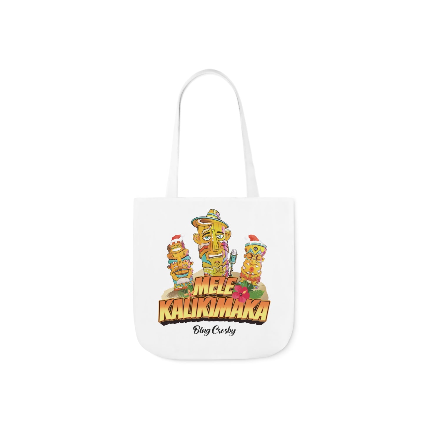 Mele Kalikimaka White Canvas Tote Bag with Customizable Strap Colors