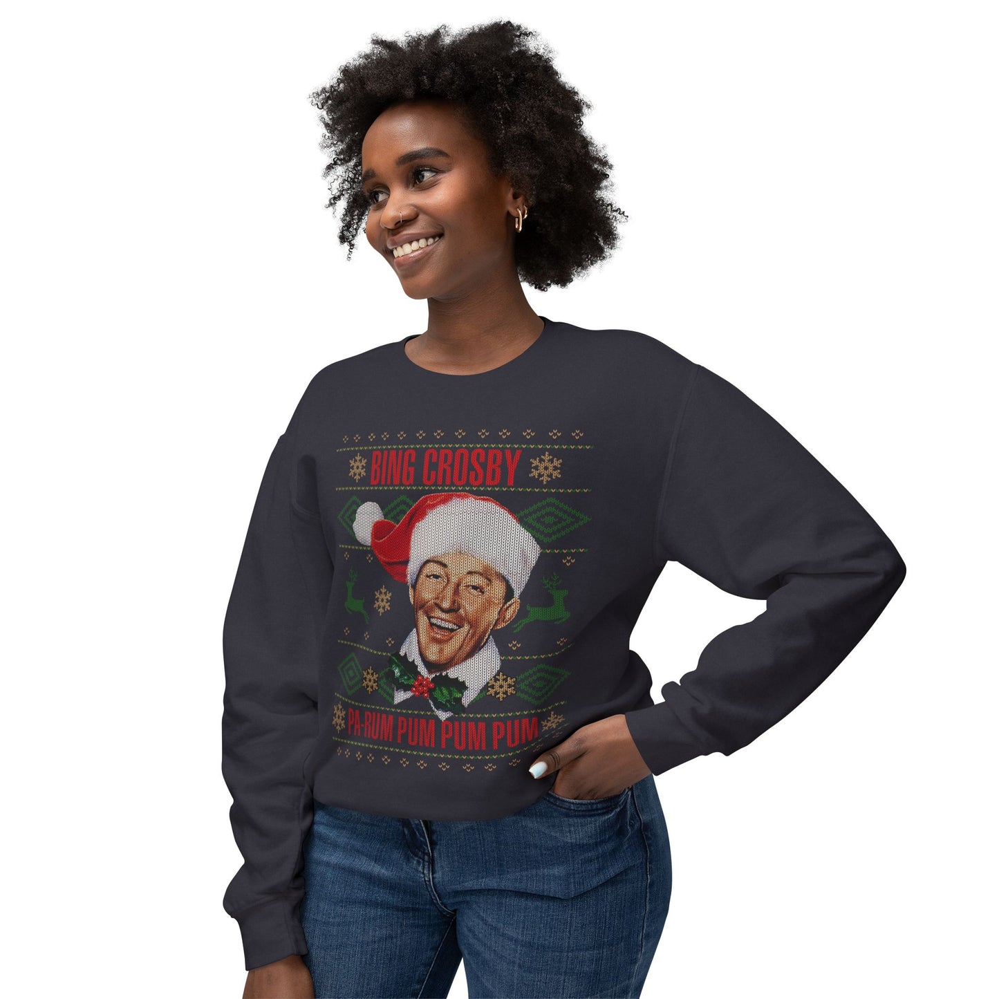 Bing Crosby Ugly Christmas Sweater - Unisex Lightweight Crewneck Sweatshirt