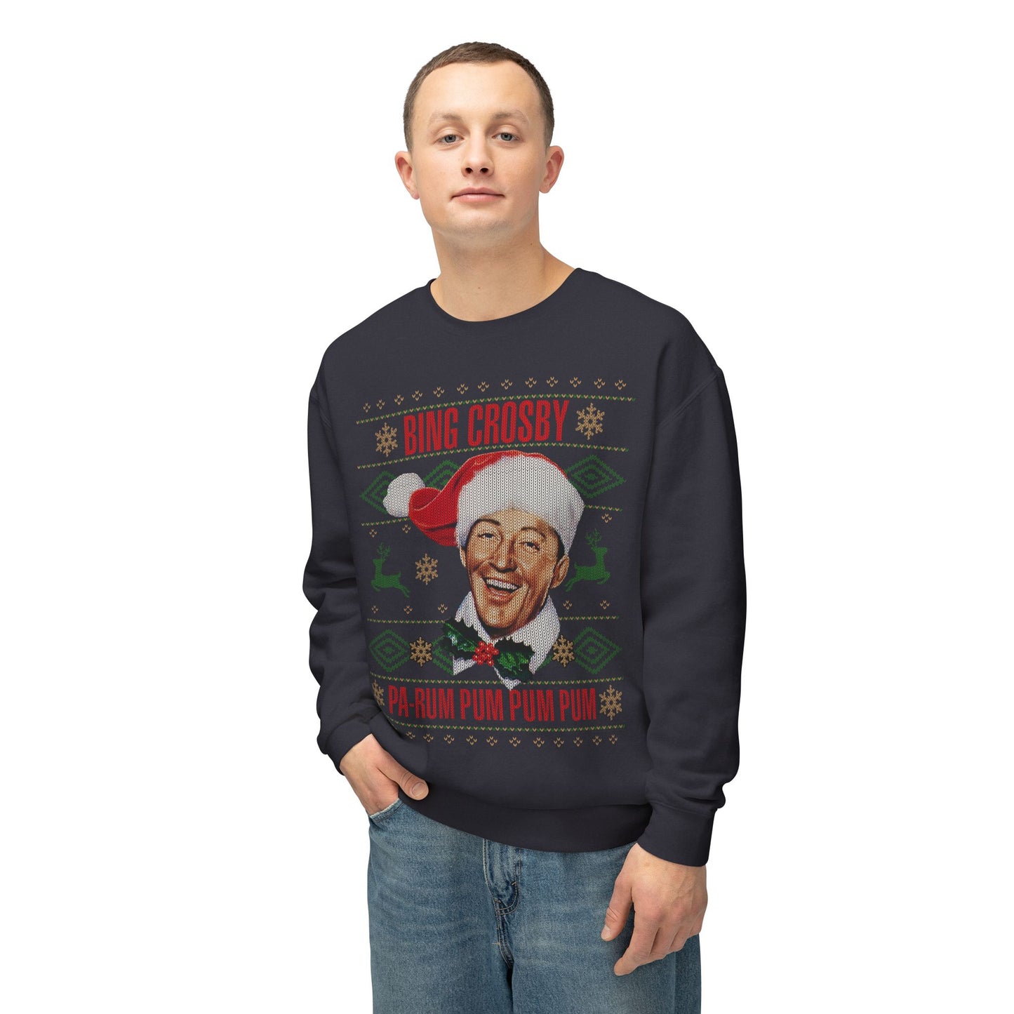 Bing Crosby Ugly Christmas Sweater - Unisex Lightweight Crewneck Sweatshirt