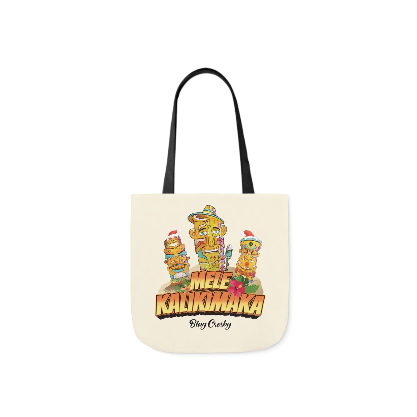 Mele Kalikimaka Beige Canvas Tote Bag with Customizable Strap Colors