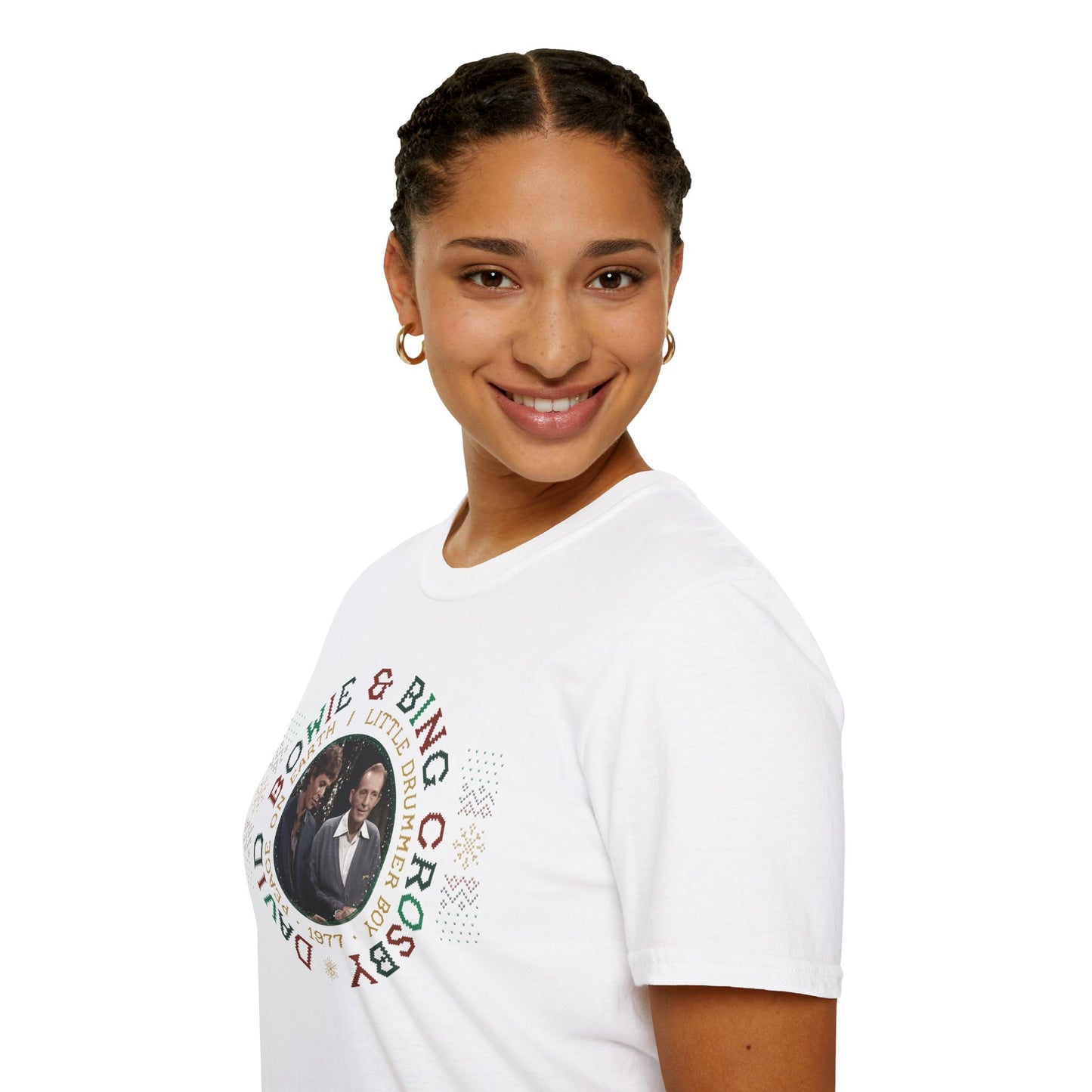 Bing/Bowie 1977 Holiday Classics Ugly Unisex Softstyle T-Shirt - GREEN or WHITE