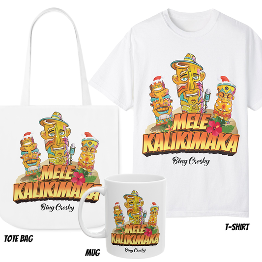 Mele Kalikimaka Shirt, White Tote & Mug Bundle